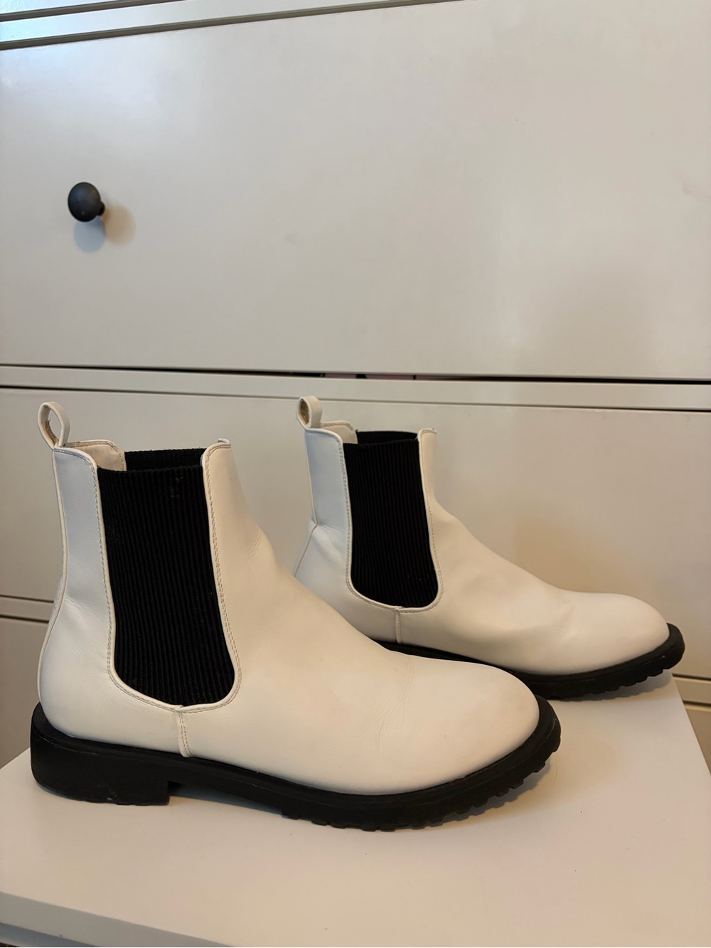 Altar’d State white and black Chelsea ankle boots